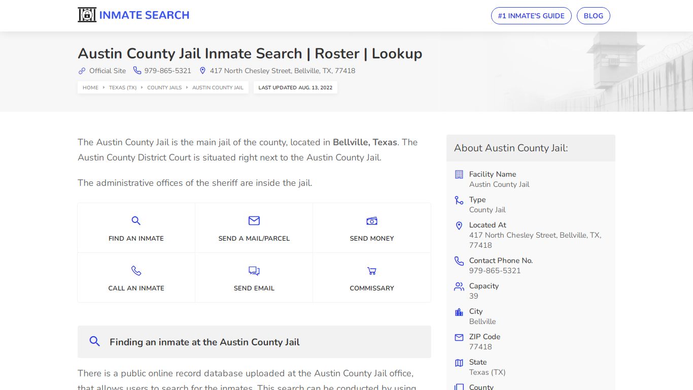 Austin County Jail Inmate Search | Roster | Lookup