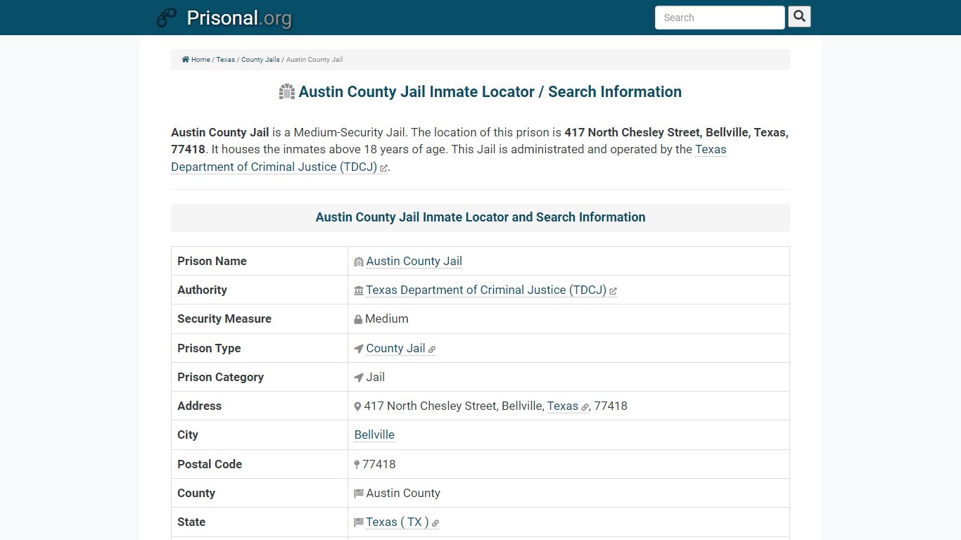 Austin County Jail-Inmate Locator/Search Info, Phone, Fax ...